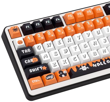 JOLINTAL 143 Keys Halloween Themed PBT Keycaps Cherry Profile Dye Sublimation Keycap Custom Orange Cute Key caps Compatible with for 61/64/75/84/87/104/108 Mechanical Keyboard.