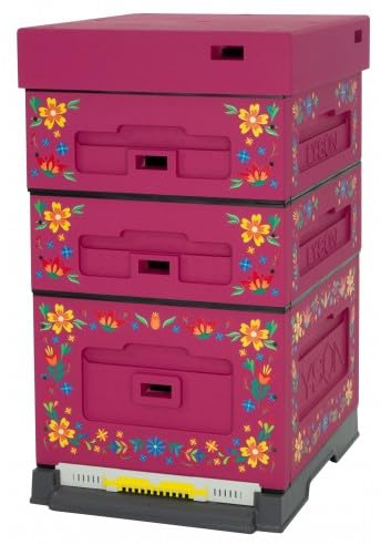 LYSON Bienenbeute Styropor Dadantbeute Dadant Blatt Beute OPTIMA Bienenstock-Set (DUNKELROSA mit Aufdruck BLUMEN) für die Selbstmontage (Passende Rahmen:47×43,5x30cm;47×43,5x14,5cm)