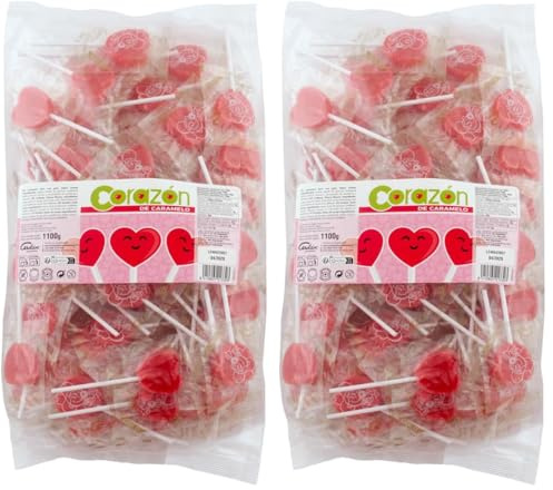 Caramelos Cerdán - Piruletas Corazón Serie Oro Sabor Cereza | Bolsa de 100 Uds | Caramelo Duro con Palo Sin Gluten ni Alérgenos | Ideal para Fiestas, San Valentín y Cumpleaños (Paquete de 2)