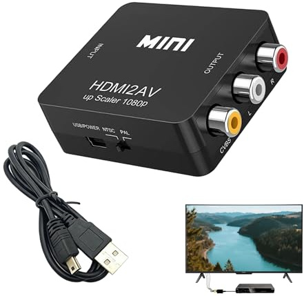 Bansusu 1Pc RCA To HDMI Converter 1080P AV To HDMI Converter | Supporting PAL/NTSC, With USB Power Cable