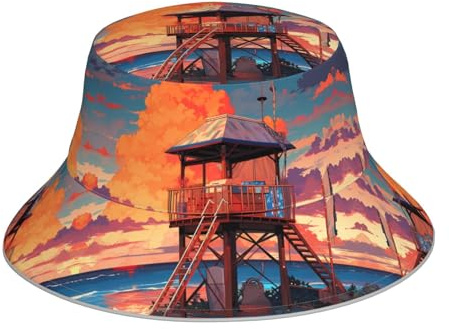 DDCXZPP Reflective Bucket Hat Small Pavilion on The Beach Picture for Men and Women - Lightweight, Breathable, Foldable Black