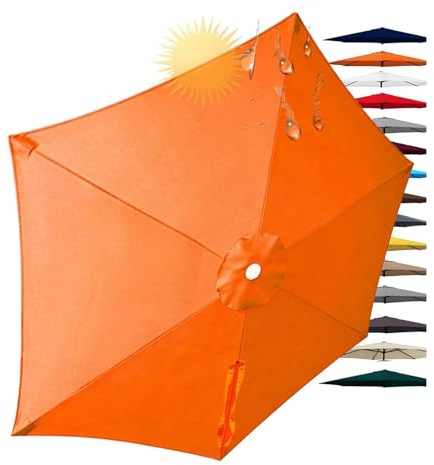 Sonnenschirm Ersatzbezug 8 Streben 6 Streben Terrassenschirm Bespannung Sonnenschirm Bezug Gartenschirm Stoff Ersatz Stoffbezug für Hof, Garten, Strand, Pool(Orange,6 Ribs/7.05ft 2.15m)