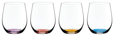 RIEDEL The O Wine Tumbler Happy O Vol. 2 - Azurblau, Violett, Zinnoberrot, Orange - 4er Set, Trinkglas, Kristallglas, Spülmaschinenfest - 5414/88
