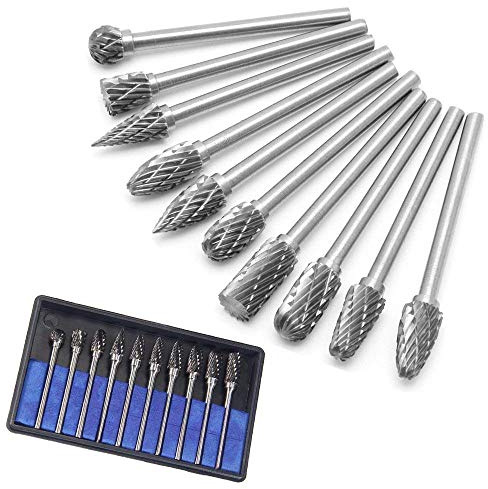 Briskyto 10PCS Rotary Burr Set Tungsten Carbide Carving Tool Steel Solid Twist Drill Bit Grinding Head for Tools DIY Woodworking, Engraving, Drilling, Metal Polishing