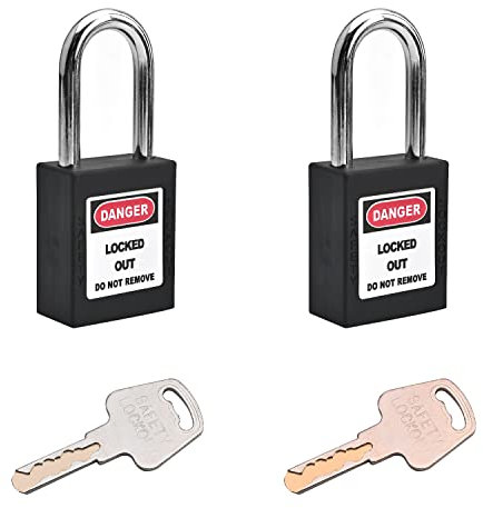 MroMax Lock Tag Lock (0,6 x 3,8 cm) Jeder Schlüssel öffnen mehrere Schlösser, Lotto Sicherheitsschloss, Tagschloss, Nylonschloss, Tag-Schloss, Stahlhaken, schwarzes Vorhängeschloss, 2 Stück