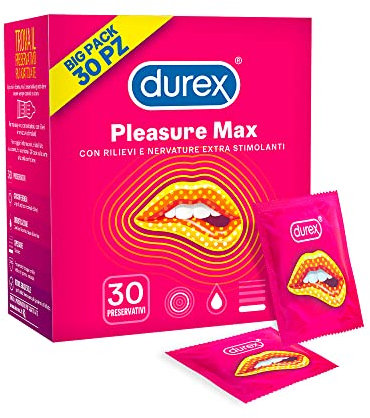 Durex Pleasuremax, Preservativi Con Rilievi e Nervature, Maxiformato da 30 Profilattici