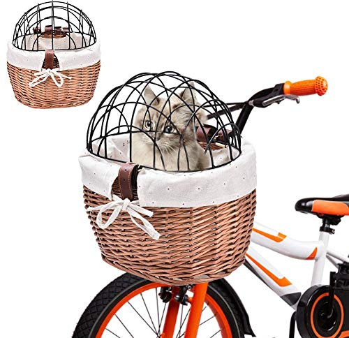Seasaleshop Fahrrad Weidenkorb Vorne Lenkerkorb, Fahrrad Vorne Hund Fahrradkorb Lenker Wicker Fahrradkorb für kleine Haustiere, Katzen, Hunde