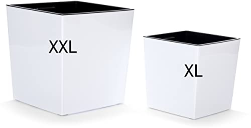 Macetas Grandes, Macetero XXL + XL de Plástico en Color Blanco Brillante con Accesorio Extraíble, Juego de 2
