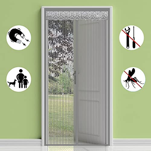 Magnetic Screen Door Curtain, 70x230cm Mosquito Bug Protection Insect Net Door with Magic Tape, for Front Door and Living Room and Kids Pets, Gray A