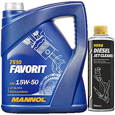 MANNOL 5l, 7510 Favorit 15W-50 API SL/CF-4 + Diesel Jet Cleaner Düsenreiniger - Kraftstoff Additiv 250 ml