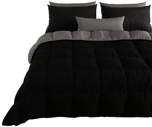 PETTI Artigiani Italiani - Trapunta Matrimoniale Invernale, Piumone Matrimoniale, Tinta Unita Double Face Nero 100% Made in Italy