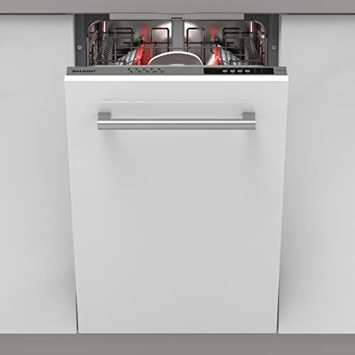 Sharp QW-NS14I49EX-EN, 45 cm Integrated, Dishwasher, 10 Place Settings, 2 Racks, Half Load Option, White Colour, Silver
