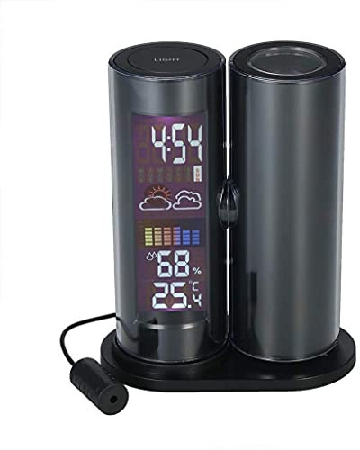 Alarm Clock with Weather Stations Weather Station LCD Projection Digital Thermometer Hygrometer 360 Degree Rotation Weather Station Clock Color Backlight with Alarm Function