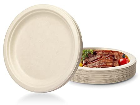 Piatti di carta super rigidi al 100%, piatto di bagassa monouso biodegradabile naturale ecologico e riciclabile, perfetto per barbecue da picnic (marrone, 50 pz/9)