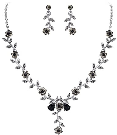 Clearine Damen Hochzeit Schmuck Set Blatt Cluster Blume Kristall Anhänger Halskette baumeln Ohrringe für Braut