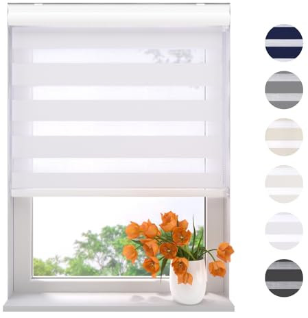 Radeco® Doppelrollo mit Kassette 180 x 175 cm (BxH) weiß, Blickdicht oder Transparent, ohne Bohren möglich, doppelrollo wandmontage, Duo Rollo, doppelrollo 180 cm breit