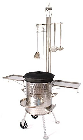 Holzofen Premium Klassik Gulaschkanone Außenküche Campingofen Utschag Uchag Uchak Utschak Schmortopf Gusseisenkessel Syton (Grösse (L) mit 17L Kessel)