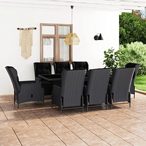 Gecheer 9-TLG. Garten Essgruppe mit Auflagen Sitzgruppe Gartenmöbel Set Polyrattan Balkonset Balkonmöbel Terrassenmöbel Sitzgarnitur Gartengarnitur Lounge-Set Esstisch 8 Stühle Dunkelgrau