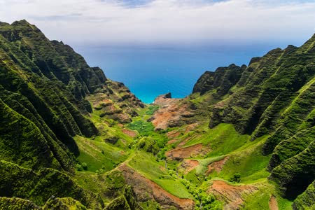 adrium Acryl-Bild 120 x 80 cm: Luftaufnahme der Landschaft von Klippen und grünem Tal, Kauai, Hawaii, USA(63926110)