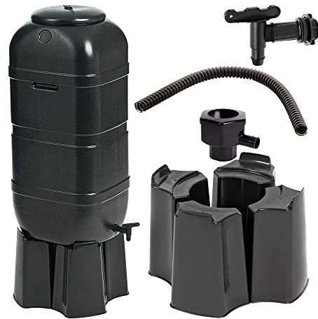 Garden Space Saver 100 Litre Black Slimline Water Butt Kit For Outdoors Gardens Complete With Stand, Lid & Diverter