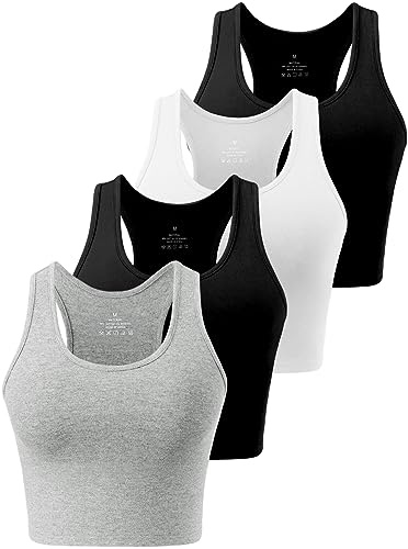 Star Vibe Damen Racerback Cropped Tank Tops Sport Ärmelloses Bauchfrei Basic Trägertop, 4er Pack