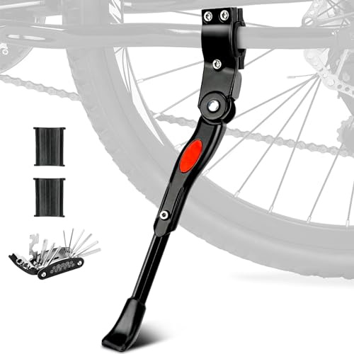 KOMCLUB Fahrradständer 22-28 Zoll Einstellbare Universal Höhenverstellbar Seitenständer Unterstützung, Aluminium Rutschfester Fahrrad Ständerfuß für Fahrrad Mountainbike Rennrad City Bike