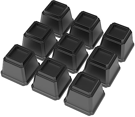 Lutown-Teen 9 Pz Rialzi per Letto, Mobili, Alza Piedini Netto 10 cm, Nero | Rialzo per Divani, Tavoli, Sedie, Sollevatori Ingombro 16x16x11.9 cm, Apertura Superiore Larga 7.1 cm, Carico Fino a 680 kg
