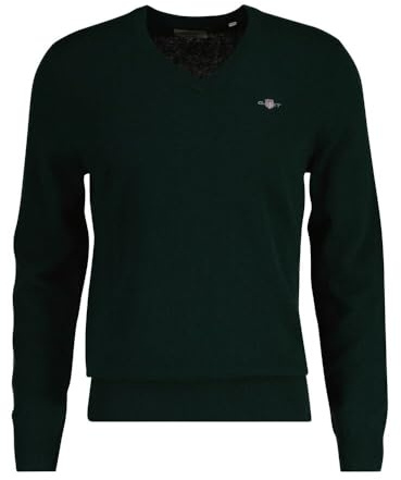 GANT Extrafine lammull V-hals, Tartan grön, L