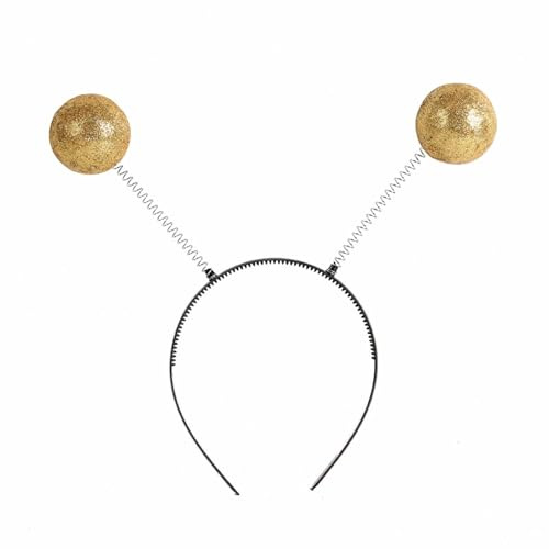 Alien Haarreif Alien Kostüm Silvester Haarreif mit 2 runden schwingenden Bällen, Discokugel Haarreifen Glitzer Disco Kugeln Kopfschmuck Haarschmuck Karneval Kostüm Neujahr Haarreif (Gold, One Size)
