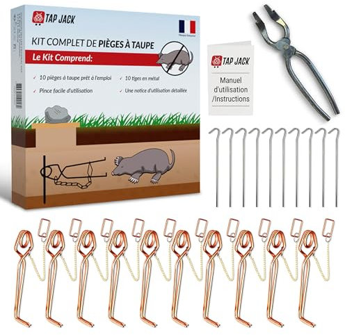 Pieges A Taupes - Lot de 10 + Pince Installation Facile - Anti-Taupe Professionnel Efficace - Systeme a Putange Resistant - Controle Rapide Et Naturel des Taupes - Lutte Contre Nuisibles- sans Petard