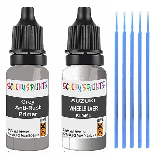 SCOOBYS PAINTS BACK IN THE MIX Touch Up Paint For Suzuki Wheelsilver Bu0494 Scratch Stone Chip Repair With Grey Primer