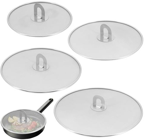 Beowanzk Stainless Steel Frying Pan Splatter Guard, Splash Guard for Frying Pan, Cooking Splatter Screens Covers Lids for Home Restaurant 4Pcs (8.3 inch, 9.8 inch, 11.4 inch, 13 inch)