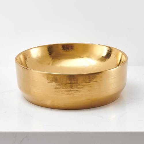 NATURFLAIR FCH5384 Bathroom Ceramic Wash Basin, Countertop Washbasin, Round 350 x 120 mm, Handmade Washbasin, Golden Ceramic Washbasin