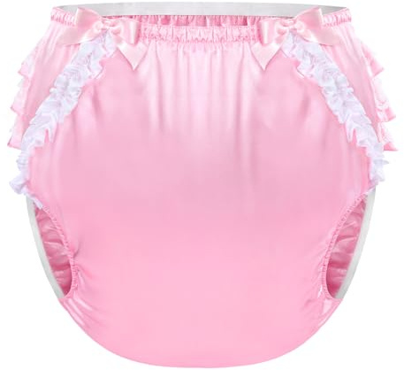 LittleForBig tvättbar återanvändbar vattentät rufsig spets rosett pretty i rosa satin över vuxen blöja skydd rosa L
