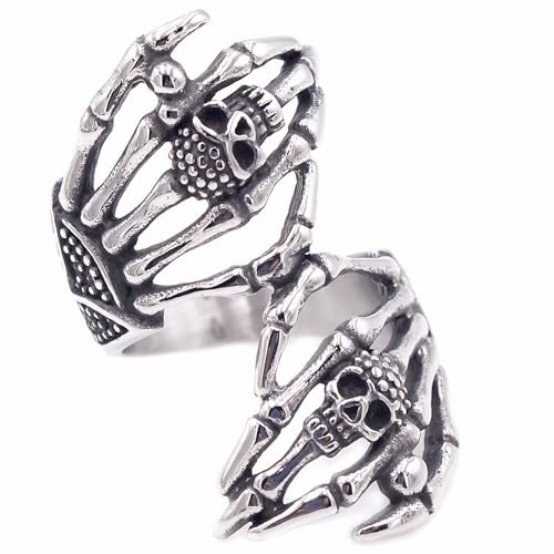 Anello con scheletro a forma di teschio, stile vintage, per nocche, punk, fantasma, artiglio, regolabile, in acciaio inox, per donne, uomini, regali per feste di Halloween, Metallo