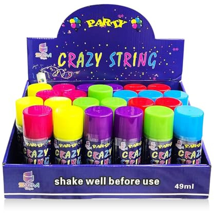 96 x SGM Crazy Silly String Spray for Kids – Party Streamer Spray for Birthdays, Celebrations & Events – Assorted Colours (49ml Each)