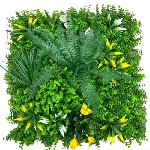 CWOQOCW Panel de pared de hiedra para pared de césped de 50 x 50 cm, paneles de pared de plantas artificiales con flores y rayos UV, realista, decoración de jardín para interiores y exteriores (D)