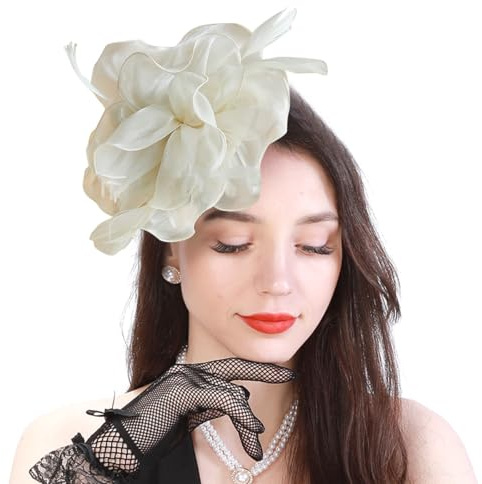 LumiSyne Fascinators Hut Für Damen Blume Tüll Bänder Federn Auf Einem Stirnband Und Einem Geteilten Clip Vintage Elegant Kopfbedeckung Kopfschmuck Für Cocktail Tea Party Hochzeit Prom Pferderennen