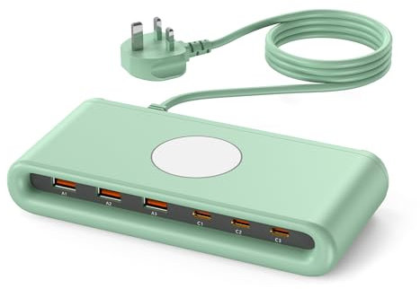 LEENFAER 100W Charging Station,PD 65W Fast Laptop Charger USB C,6-Port USB Hub Travel Charger Block for Macbook/iPhone/Android/Samsung/iPad,etc (Green)