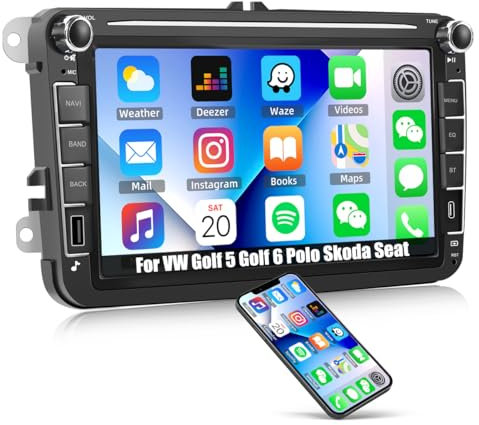 1G+32G CAMECHO Android 13 Autoradio für VW Golf 5 Polo Skoda Caddy mit Bluetooth Navi, 8 Zoll Touchscreen Autoradio mit Mirror Link FM/RDS WiFi SWC und USB