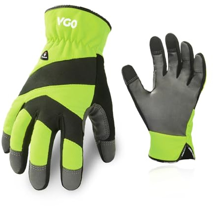 Vgo... 0℃/32°F Winter Cow Leather Work Gloves, Cold Weather Waterproof Safety Work Gloves,Cold Storage or Freezer Use, with Warm Polar Fleece Lining 1Pair PU7741FLWP (Green,M)