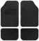 Acomoda Textil - Juego de 4 Alfombrillas Universales para Coche Premium Antideslizantes y Resistentes. Alfombra Protectora de Fibras para Automóvil Negra de Fácil Lavado y Aspirado 65x42-28x42 cm.