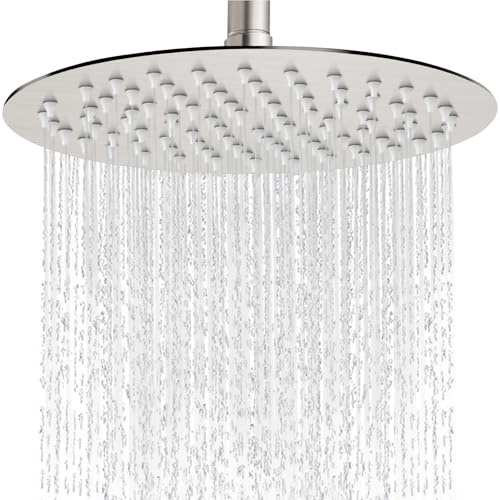 Midanya Soffione doccia rotondo a pioggia ad alta pressione in acciaio inox cascata grande soffione doccia design ultra sottile, nichel spazzolato 40,6 cm