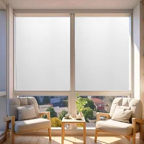 Pellicola per Vetri Finestre Privacy 50 x 140 cm, Non Adesivo, Impermeabile, Traslucido Decorative,Protezione Solare, Pellicola per Finestre Privacy, per Casa Cucina,bianco opaco