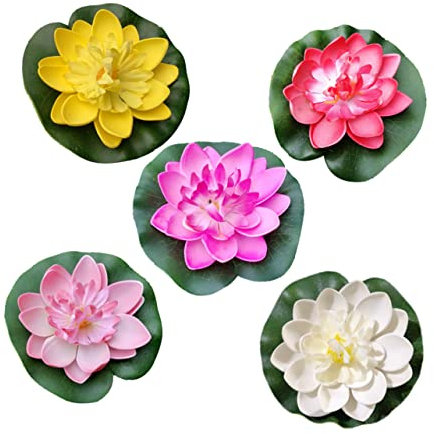 HYTROVE Aquarium Aquarium Dekoration 5pcs Künstliche Seerose Pflanze Eva Blumen Set