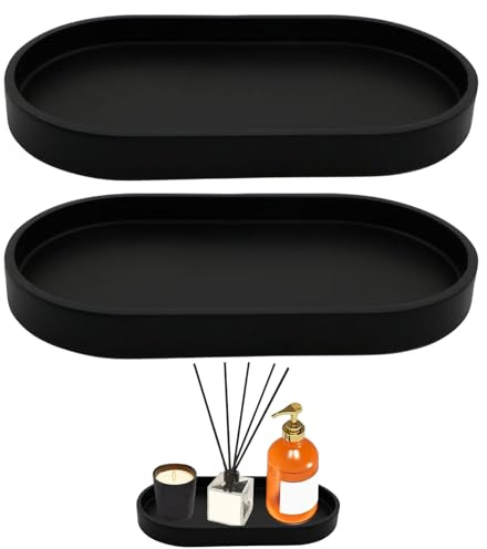 SUWIWKKOA 2Pcs Black Bathroom Tray, Black Coffee Tray, Perfume Candle Key Small Decorative WoodTray for Home Decoration 25cm x 11 cm x 2cm