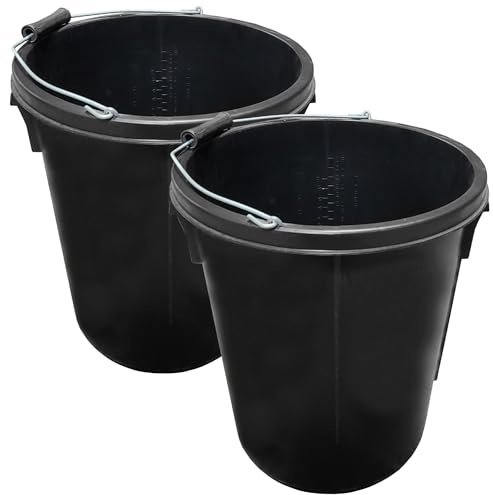 2x Black Plasterer Bucket Heavy Duty Plasterers Bucket for Mixing Building Plaster and Holding Water - 25 Litre
