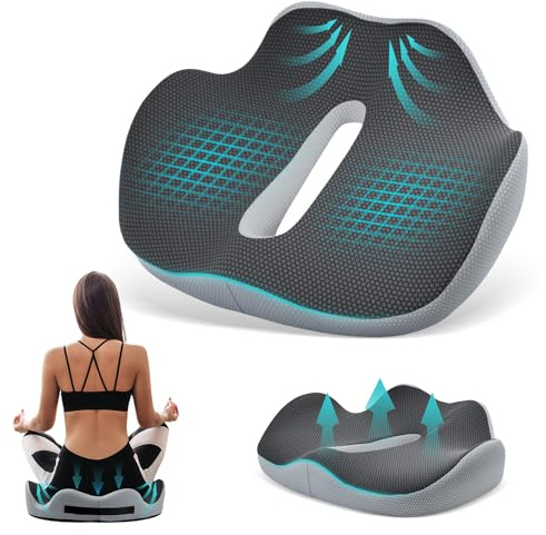 Cojin Silla Oficina, Cojín Antiescaras Transpirable con Asa Agujero, Cojin Coxis Ortopedico Hemorroides Antiescaras Ergonomico, Cojines para Sillas Comedor Cocina Asiento Coche Alivio Ciática (Gris)