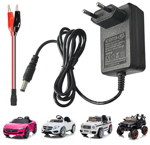 Caricabatteria 12 V 1 A per veicoli elettrici giocattolo, caricabatteria 12 V per auto elettriche per bambini, alimentatore 12 V per auto elettrica per bambini