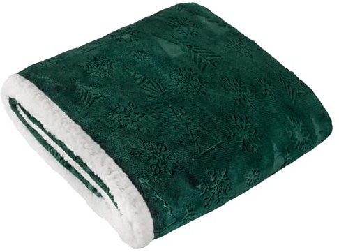 furn. Coperta Festive Time – Coperta natalizia decorativa in morbido pile Sherpa con stampa invernale (Smeraldo - 140x180cm)